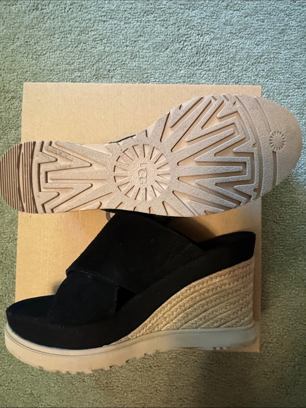 UGG Black Suede Rope-Wedge Slide Sandals